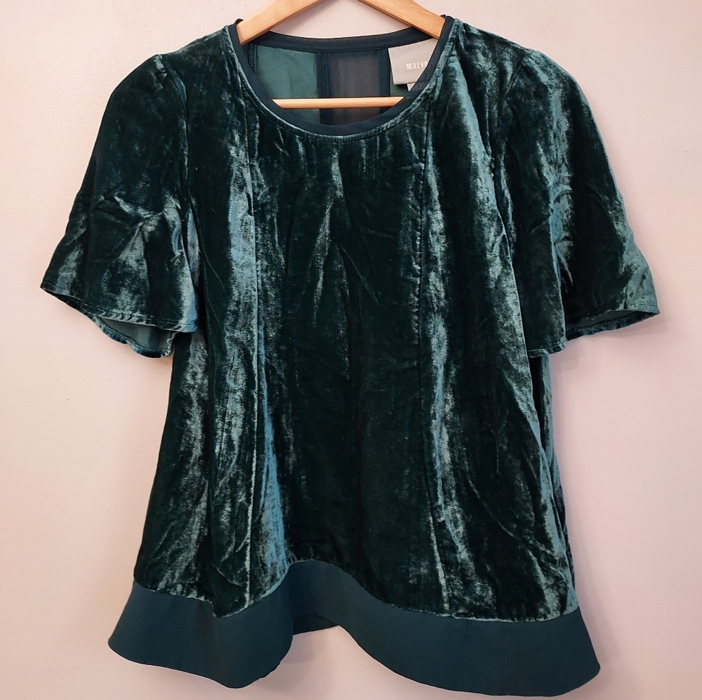 Anthropologie Maeve Short Sleeve Velvet Swing Top Blouse Size XS - Picture 2 of 12